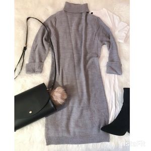 Gray Knit Turtleneck Sweater Dress